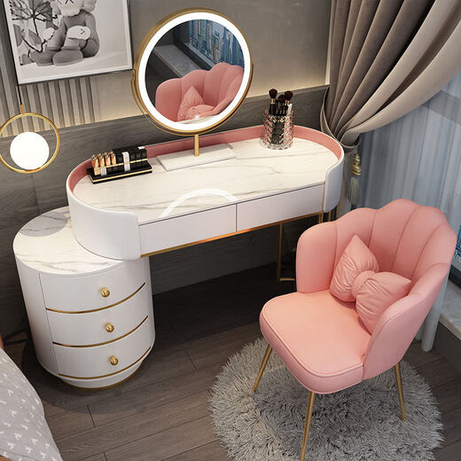 Jueyue Nordic dressing table light luxury high-end new Internet celebrity dressing table bedroom modern simple retractable storage cabinet integrated ZF fence white with gray 80 table + cabinet + smart mirror + chair