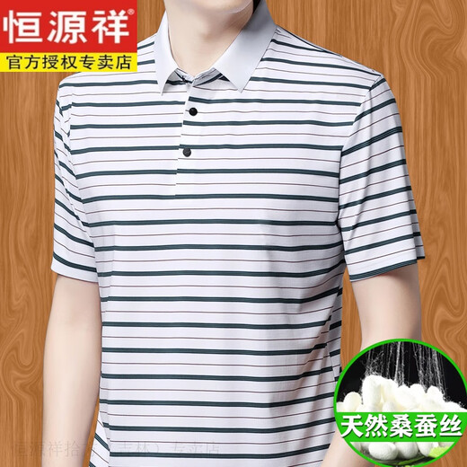 恒源祥桑蚕丝男士短袖t恤翻领夏季中年加肥加大爸爸装冰感polo上衣 9925灰色 165/M【建议100斤-120斤】