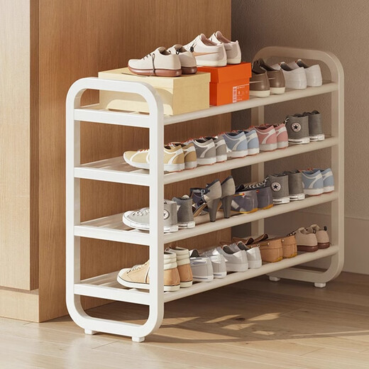 Kunfeng home entry shoe rack iron multi-layer door entry indoor dormitory rental house essential simple narrow shoe cabinet four layers white--45*23*58CM basic style