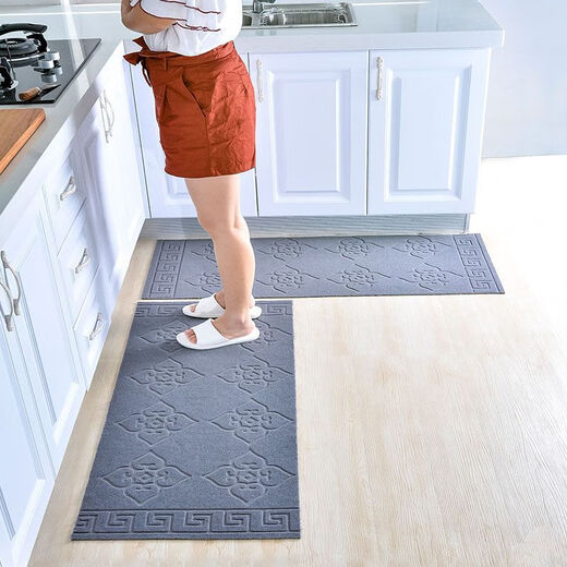 Xuxian door mat door mat entry door carpet foot mat kitchen non-slip and oil-proof household long strip absorbent mat stain-resistant gray peach heart 80*120 cm