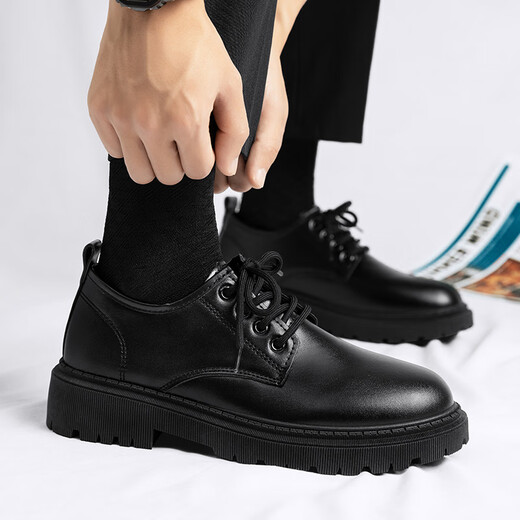 Oren Woodpecker Suit Leather Shoes Men's Spring British Style Business Suit Students Increased Casual Soft Sole Waterproof Black Big Toe Shoes Black 40