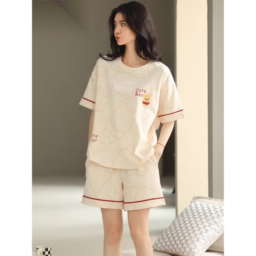 莫代尔睡衣女夏季纯棉短袖短裤薄款夏天可爱甜美可外穿家居服套装 YX-7504 9859 M 【建议80-100斤穿】