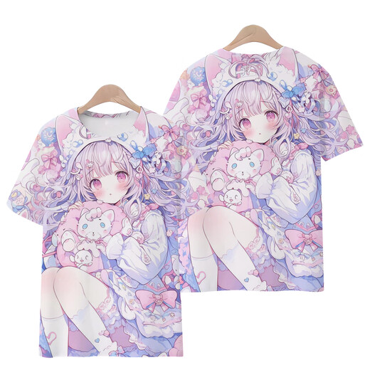 2025 Frühling Neues 2D-Animations periphere niedliche gedruckte kurzärmelige T-Shirt für Frauen Sommer New Lose Top T6187 L 100-110