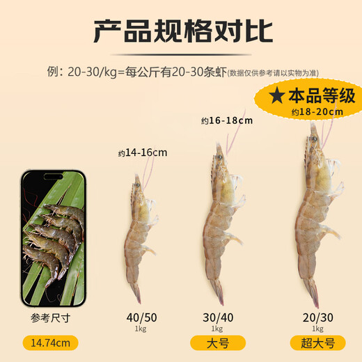 Jingdong Supermarket Overseas Direct Procurement Super Large Ecuadorian White Shrimp 3Jin Jin equal to 0.5kg (20/30Specifications) 30-45 pieces/box Hot Pot Prawns
