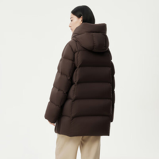 Tambor Down Jacket Women's Medium Long Removable Hood Loose Warm Versatile Jacket 530558V Chocolate 165