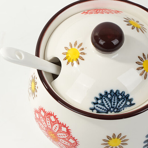 Huangsi ceramic seasoning jar combination household seasoning box kitchen storage seasoning utensils salt jar sugar jar chili jar seasoning jar ceramic seasoning jar with spoon (without tray)