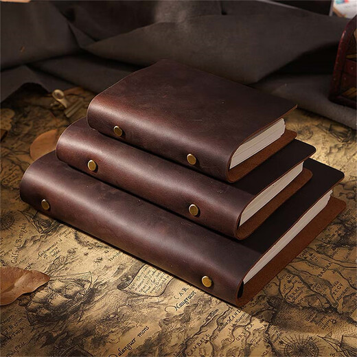 
AIGUONIU Retro leather notebook handmade top layer cowhide binder notepad business office manual Crazy horse leather gift customization [A6] Coffee/coffee standard 100 inner pages