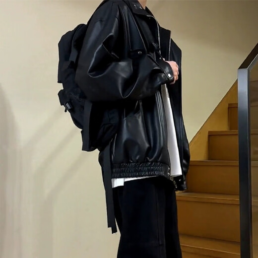 7家优品夹克男士春秋季新款cleanfit皮衣痞帅高级感美式立领机车服外套 NFJQ-W31黑色 2XL