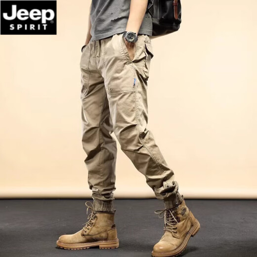 Jeep Spirit Pantalones casuales para hombres Spring 2025 NUEVO Deportes Funcionales Funcionales Atendas Foot Black Long Pants Men JP679-Khaki 29 [sugerido 110-120Jin [Jin equivale a 0.5 kg]]