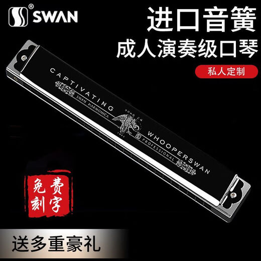天鹅德国进口音簧天鹅28孔高端复音c调口琴 高级成人专业重音演奏级琴 28孔D调高端专业演奏复音