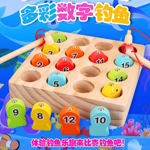 Early Education AIDS HOLDEN Jungen, Mädchen, Säuglinge, Kinder und Kinderstärke Spielzeug Massivholz 3D Stereo Magnetic Digital Fishing Game