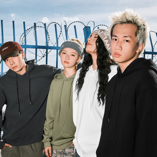 Pull back sweatshirt men's hooded spring and autumn heavyweight loose youth cartoon ins versatile autumn pullover jacket men's hoodie white (big star shark chest right subscript) L/175 (back to trend brand quality assurance)