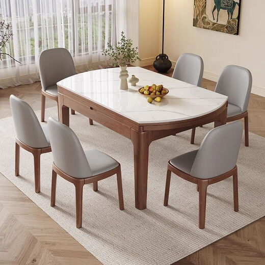 Slate solid wood dining table and chair combination modern simple household small apartment dining table square and round dual-purpose telescopic folding dining table 1.2 meters single table 12MM thickened slate