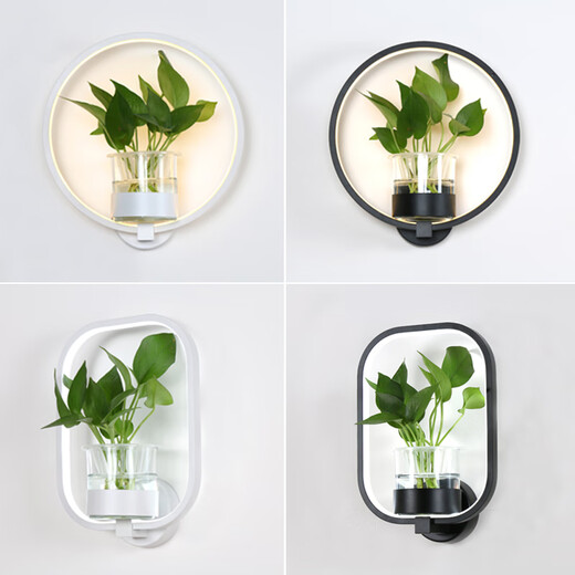 Miaopule modern minimalist Nordic creative living room dining room stair aisle lamp study bedroom bedside lamp hydroponic plant wall lamp round black model with hand switch white light LED