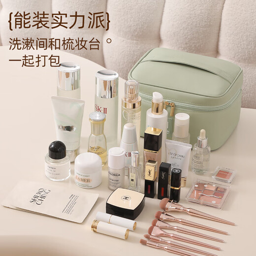 沃尊化妆包女新款高端便携大容量分区化妆品收纳包防水出差旅行洗漱包 米色中号【分区防水大容量】