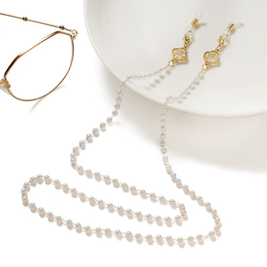 Cadena de gafas de cuello migado para mujeres, trébol de cuatro hojas perlas, auriculares cordón anti-pérdida, cadena de gafas de sol de moda, cadena de lentes de lectura, trébol de cuatro hojas de cristal transparente