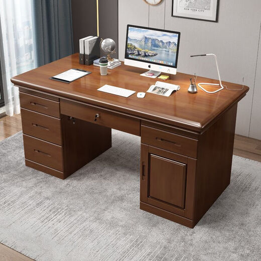 QUINCEGIRL2024 new solid wood desk thickened boss desk office with drawer lock single Chinese style thickened upgraded A walnut desk 1.4X0.7X0.75 meters
