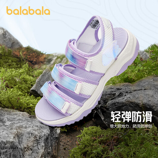 Balabala children's shoes children's sports sandals girls beach shoes summer sweet mesh breathable shoes Velcro pink purple 70005 36 (foot length 22.1-22.7/inner length 23.2)