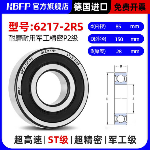 Modèles de roulements importés allemands 6206 6207 6208 6209 6210 6211R / P2 6217-RS / P2 Big marques importées