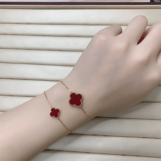 18K gold four-leaf clover bracelet color gold jewelry rose gold gold bracelet bracelet girl happy birthday gift rose gold red agate 10mm