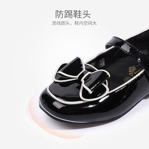 Dr. Kong (DR KONG) Spring and Autumn Soft Soled Ceremony Shoes with Velcro British Style Princess Shoes for Performance Girls Black Leather Shoes Black 25 Suitable for Feet Length Approximately 15.5-16.0cm