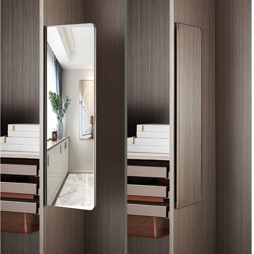 Liweischi Tür Öffnung Garderobe Spiegel versteckter Innenkontakt-Tür Heck-Dressing Spiegel Push Pull rotierende explosionsdicht in voller Länge Spiegel Glassspiegel Champagner Gold 100*30 cm