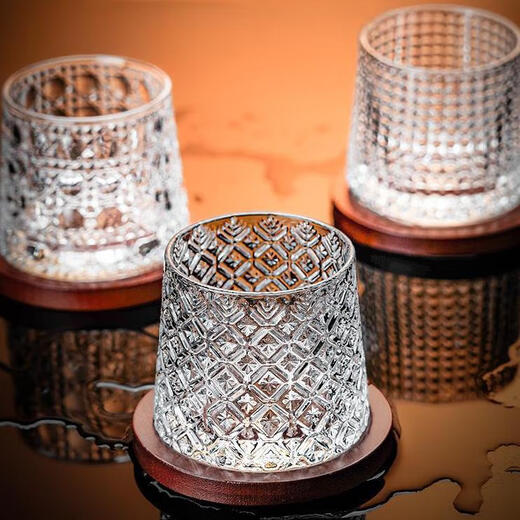 NOTICS whiskey cup household crystal wine cup light luxury high-end tumbler rotating glass beer cup with coaster cut flower + snowflake + diamond + water pattern 280ml 4 pieces