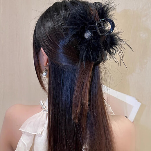 Xiang Wan Hairpin Temperament Sparkling Diamond Feather Clip Women's Large Plate Hairpin Women's Back Head Shark Clip Hairpin Increase Hair Volume Headgear