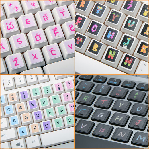 Youben fitted with desktop keyboard large-font keyboard stickers universal key stickers single English letters round beginner fingering practice cute anti-wear and not falling off ZM-701 [Finger color] Square keyboard stickers [High 1.3*Width 1.1cm]
