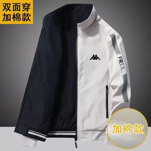KAPPA back-to-back jacket for men in autumn and winter with velvet stand collar casual sports loose trend handsome KP9866 dark blue [spring and autumn style] XL recommendation [135-150] Jin [Jin equals 0.5 kg]