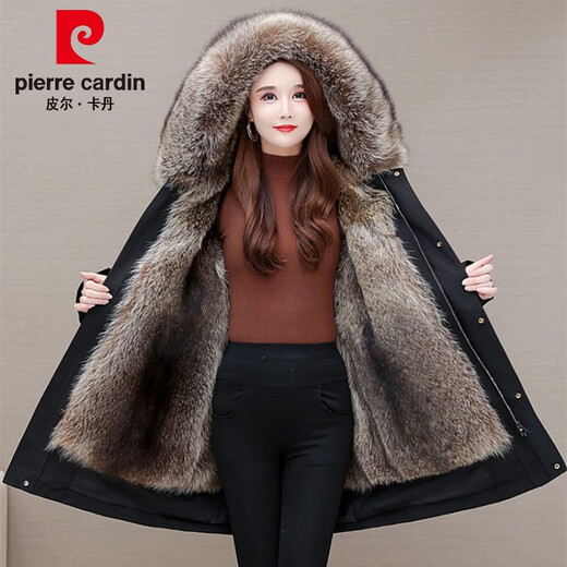 皮尔卡丹（pierre cardin）高档派克服女貂可拆卸内胆2025新款冬仿狐狸毛中长款皮草外套大衣 中款黑壳黄色内胆 加厚75厘米 M90-105斤