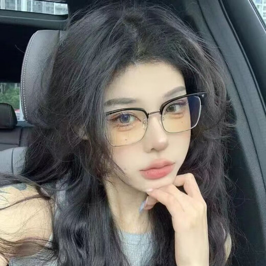 Jingzhu Pi handsome and gentle half-frame myopia glasses science and engineering male student anti-blue black warrior large frame flat light mirror can be matched with degrees Frosted black 0-degree anti-blue flat light mirror