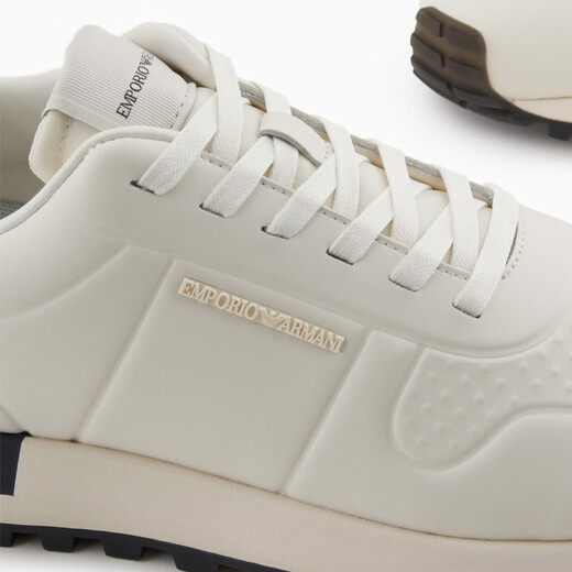 
Armani new men's cowhide leather casual shoes EA brand logo low top thick sole sneakers Fashion big brand men's shoes White X4X684(00894) Size 42