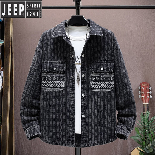 Jeep Spirit Denim Shirt Men's Men's à manches longues à manches longues et à manche à manches à manches à manches longues et à manches automne-automne