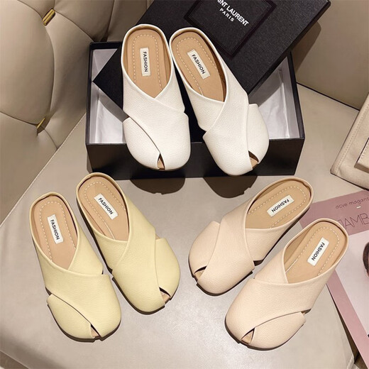 Ldvey Lazy Bag Head Hälfte Hausschuhe für Frauen im Sommer tragen modische 2025 Neue Art der schwangeren Frauen Anti-Rutsch flacher Lösche französische Sandalen Fischschuhe Aprikosenfarbe 39 kleiner