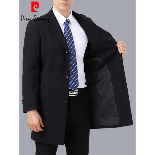 Pierre Cardin windbreaker men's mid-length spring and autumn middle-aged and elderly men's dad suit. Collar plus size top jacket lapel black 195 4XL size