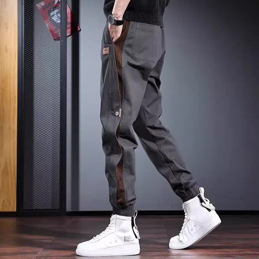 Cotton American trendy workwear pants for men in spring, autumn and winter new fashion brand loose velvet sports casual pants for men black K307 non-velvet high quality L 100-120Jin Jin equals 0.5 kg