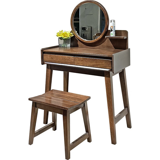 Feile Xiong walnut solid wood dresser modern simple home master bedroom dressing table storage cabinet integrated small dressing table walnut dresser + makeup stool 80*40*130cm