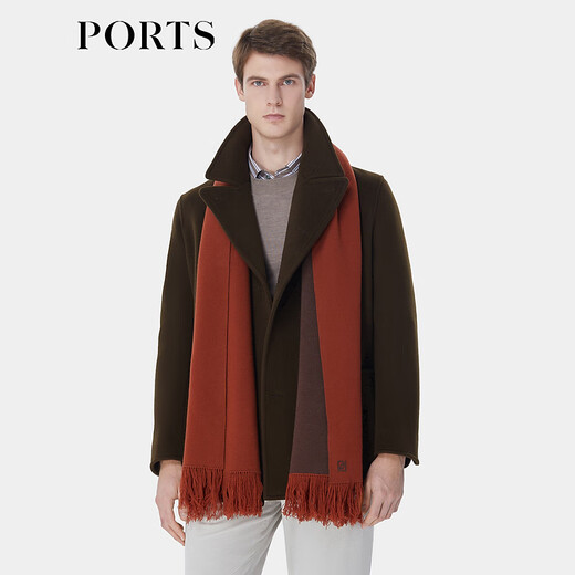 PORTS men's autumn and winter double-breasted mid-length merino blend lapel coat dark olive green M