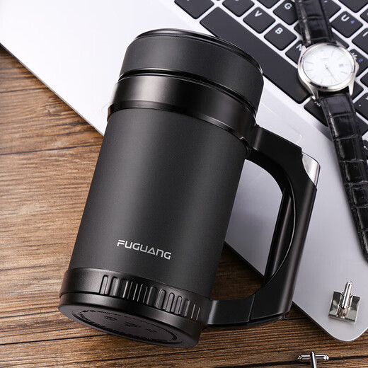 Fuguang office thermos cup business water cup with handle and filter tea cup 304 stainless steel water cup black 500ml