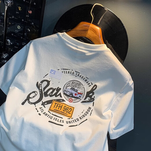 Джинса-белая футболка мужская футболка Men's Summer 2025 New Fashion Print Print American Light Luxury Senjiang Cotton Comfort Футболка с коротки