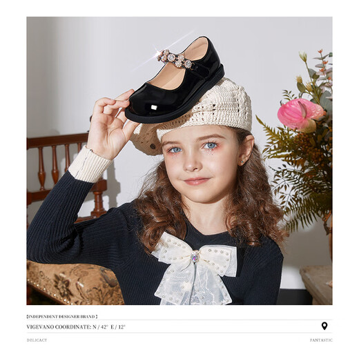 Snuffy Mädchen Lederschuhe Frühling und Herbst Kinder Mary Jane Lederschuhe Pearl Princess Schuhe Bequeme Performance Schuhe Einzelschuhe Iris Schwarz 28