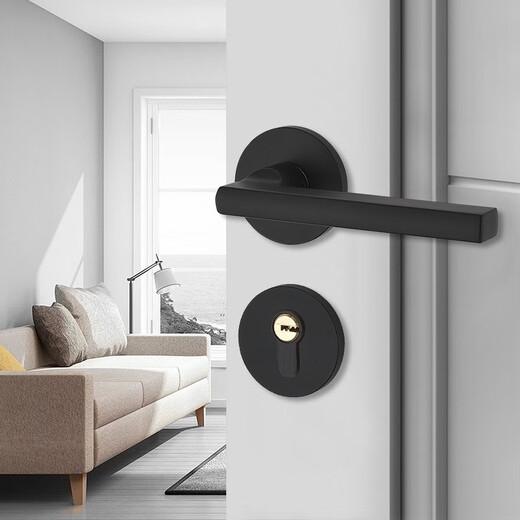 Schwarze Türschloss Schlafzimmer universelle Innenräume Massivholz Tür Splittertür Schloss moderne einfache Magnet -Saug -Türgriff B Style F9902 gebogener Griff Ganzes Schloss + Scharnier -Türsaugung