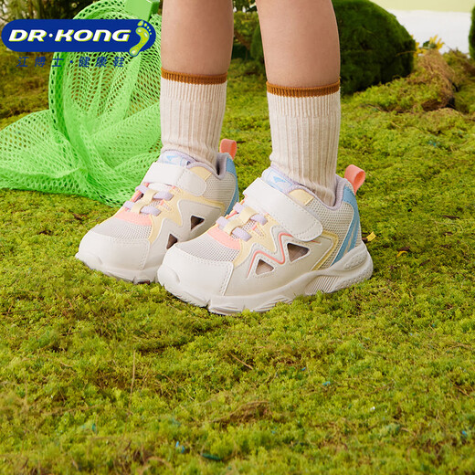 Dr. Kong Dr. Jiang Children's Shoes Velcro 2023 Spring and Autumn Mesh Cloth Comfortable and Breathable Toddlers and Girls Baby Toddlers Beige 28 Foot length is about 16.9-17.4