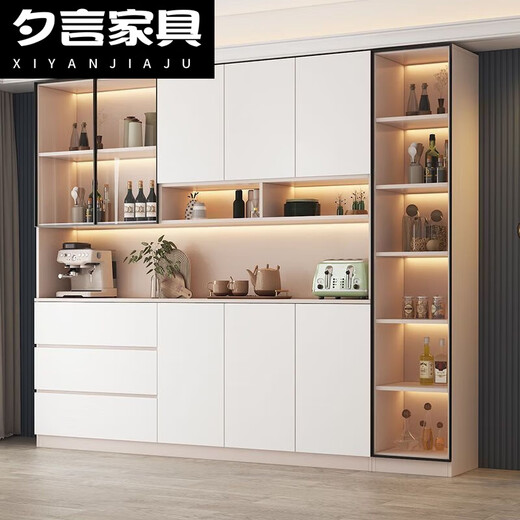 2025 NOUVELLE armoire de rangement en bois massif salon et cuisine armoire à vin assemblé armoire de rangement de salle à manger style intégré 12240 * 220 Verre trempée