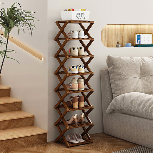 St. Persi multi-layer simple household economical telescopic shoe rack dormitory door storage rack free of installation and foldable brown 3 layers 30 (free of installation - foldable)