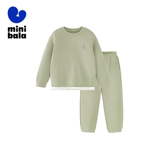 Mini Bala Boys and Girls Long Sleeve Suit New Year Baby Fashion Loose Children's Kindergarten Outing Suit Bean Paste Green 40004 105