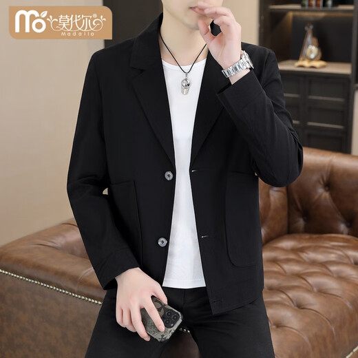 Modal summer ice silk thin suit collar jacket men's sun protection clothes long-sleeved jacket solid color trendy casual single-piece top 1031 black [ice silk elastic single layer] 4XL