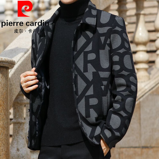 Pierre Cardin men's high-end short lapel jacket spring and autumn casual business color-blocked executive plaid buttoned top black regular XL 120-135Jin Jin equals 0.5 kg