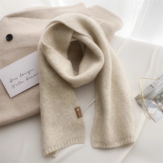 Haoguan high-end Korean style versatile small scarf for women in autumn and winter soft and waxy knitted wool neck scarf Christmas gift